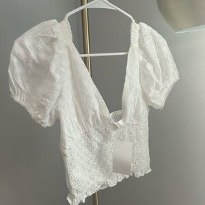 grey bandit white v line top, size small